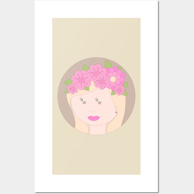 Girl With Pink Flowers In Hair Digital Art | Melanie Jensen Illustrations Wall Art by illusima